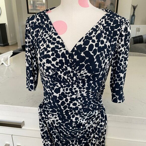 Lauren Ralph Lauren Animal Print Faux Wrap Dress Navy+White Sz 6 No Fabric Tag - Picture 2 of 9